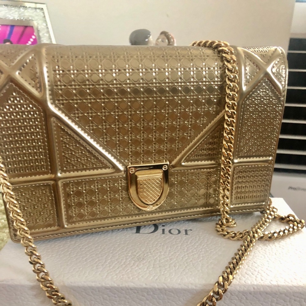 Diorama clutch bag in metallic gold